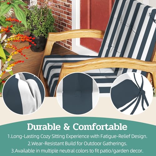 Outdoor Chair Cushions Set of 2, 42x21x4 Inch Patio Cushion for Dining/Rocking Chairs, High Back Soft Seat Pad with Ties, Fade-Resistant & Waterproof, Dark Blue White Stripes - color: Dark Blue White Stripes