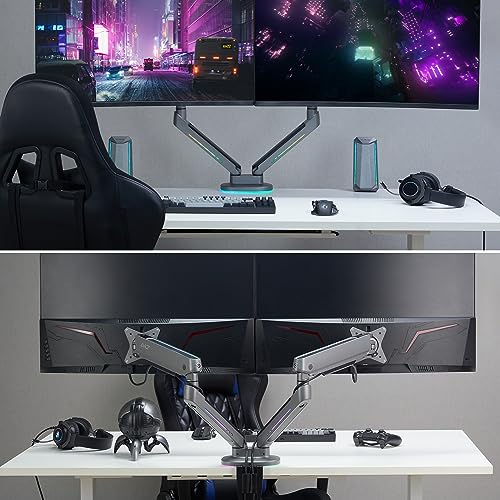AVLT Dual 27”-43” RGB Gaming Monitor Arm Desk Mount Built-in 20 Lighting Modes Touch Button Control Fits Flat/Curved/Ultrawide Screen Height Swivel Tilt Rotation Adjustable Monitor Stand -Dark Gray - color: Dark Gray - Dual