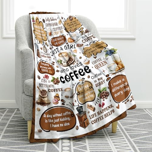 Jekeno Fun Coffee Blanket Gifts for Women Men Kids Boys Girls Dad Mom Husband Wife Friends Birthday Christmas Halloween Decor Colleagues Classmates Home Bedroom Living Room Throw Blanket 50"x60" - color: Brown White, size: 50"x60"