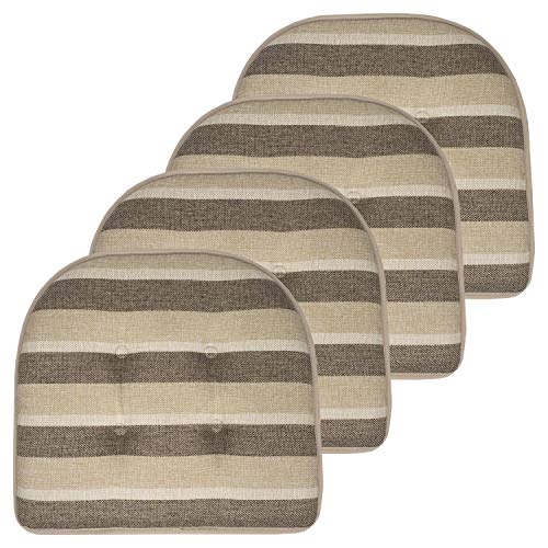 Sweet Home Collection Chair Cushion Memory Foam Pads Tufted Slip Non Skid Rubber Back U-Shaped 16.5" x 15.5" Seat Cover, 4 Pack, Bradford Beige/Brown - color: Bradford Beige/Brown, size: 4 Pack, style: Foam Pads