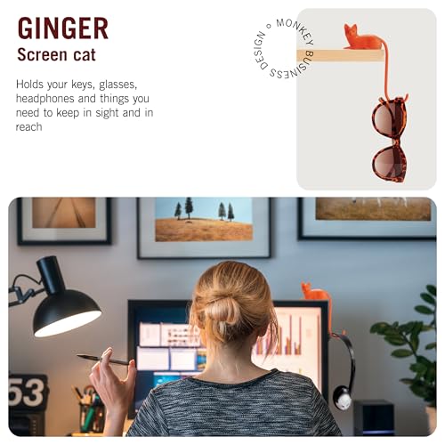 Monkey Business Ginger The Cat Tail Hook for Computer Screen, Tight Spaces, Hang Keys, Accessories in Easy Reach (Orange) - color: Orange