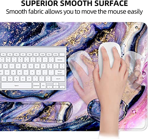 LATEEFAH Desk Mat, Mouse Pad with Wrist Rest, 4-in-1 Large Mouse Pads for Desk, Ergonomic Mouse Pad and Keyboard Wrist Rest Gaming Keyboard Mat for Office, Home - color: 4Pcs-Purple Marble