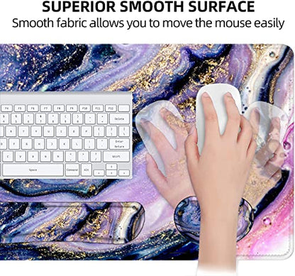 LATEEFAH Desk Mat, Mouse Pad with Wrist Rest, 4-in-1 Large Mouse Pads for Desk, Ergonomic Mouse Pad and Keyboard Wrist Rest Gaming Keyboard Mat for Office, Home - color: 4Pcs-Purple Marble