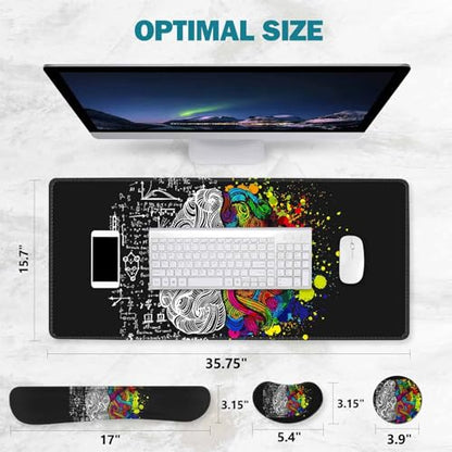 ToLuLu Extended Gaming Mouse Pad, Memory Foam Ergonomic Keyboard Mouse Wrist Rest Support Set, Large Desk Mat with Stitched Edges, Non-Slip Base Mousepad for Home Office Game, Left & Right Brain - color: Left & Right Brain