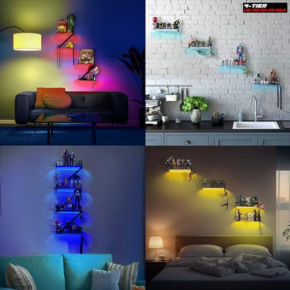 Fire Escape Wall Shelf for Collectibles – Iron Fire Escape Shelf with Pre-Attached LED Light Strips, 12 Colors, Holds 44 lbs