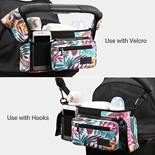 Momcozy Universal Stroller Organizer, 2 Insulated Cup Holders, Removable Zip Pocket, Adjustable Straps, Large Capacity Baby Essentials Compact Design, Fits Any Stroller (Multicolor) - color: Multicolor