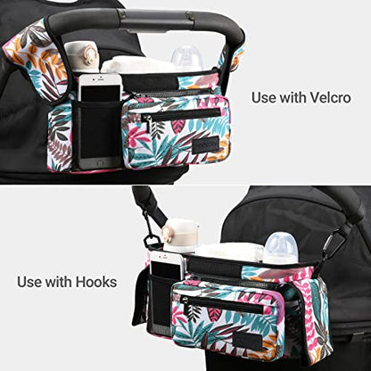 Momcozy Universal Stroller Organizer, 2 Insulated Cup Holders, Removable Zip Pocket, Adjustable Straps, Large Capacity Baby Essentials Compact Design, Fits Any Stroller (Multicolor) - color: Multicolor