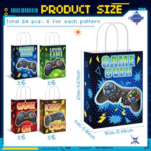 MotiMind 24 Pcs Video Game Party Bags with Handle Gaming Paper Candy Treat Goodie Bags for Multiple Occasions - style: Video Game