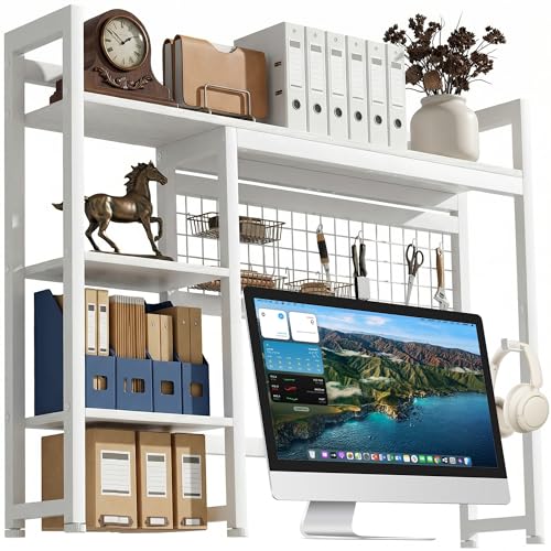 Desktop Shelf, 38.5'' Desktop Organizer Shelf for Computer Monitor, 4 Tier Hutch Storage Rack for Home Office Dorm, White - color: White, size: 38.5'' X W 9.8'' X H 29.5'
