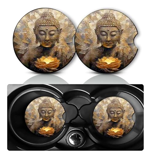 2 Pack Buddha Car Cup Holder Coasters Neoprene Anti Slip Rubber Mat | Car Accessories Interior Decor 2.75" Universal Size Insert Auto Coasters Featuring Buddhist Designs Gifts for Women Men - color: Buddha