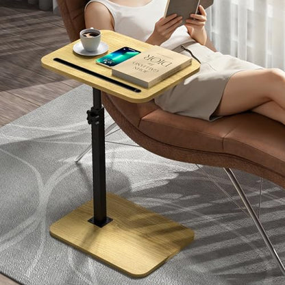 TV Tray Side Table for Sofa - 360° Swivel Adjustable Height Rotating Couch Table C Table End Table Laptop Desk with Phone & Tablet Slot, Perfect for Eating Working Reading, Fits Small Spaces - color: Natural