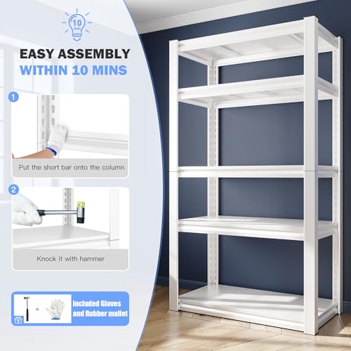 Raybee 72''H Garage Shelving, Storage Shelves 2010LBS, Adjustable 5 Tier Metal Shelving, Closet Garage Shelves Pantry Shelf for Kitchen Closet 72''H*31.7''W*16.3''D - size: 16.3"D x 31.7"W x 72"H,White