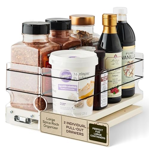 Vertical Spice - Large Pullout Sliding Spice Rack Organizer - 2 Individual 1 Tier Drawers - Premium Rolling Seasoning Holder/Caddy for Hidden Pantry Storage - Made in USA (6.9''W x 5.0" H x 10.6''D) - color: 2-3.25" Drawers, Cream Assembled