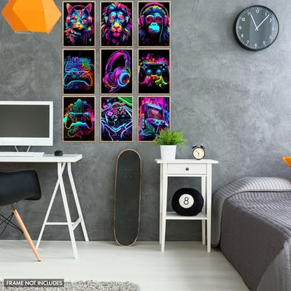 Elegend Gaming Wall Art - 9pcs Water Color Posters, Game Room Decor