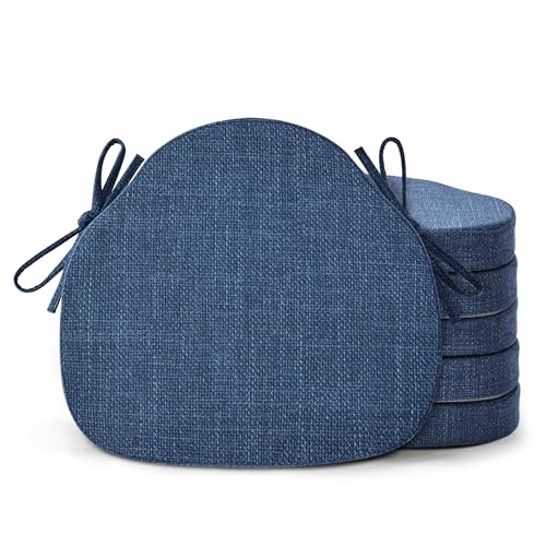 Shinnwa Dining Chair Cushions Set of 6, High-Resilience Foam Windsor Seat Pads, Kitchen Chair Cushions with Ties & Textured Cover, 6 Pack, 16.5 x 15.5 x 2, Navy Blue - color: Navy Blue, size: 6 Count (Pack of 1)