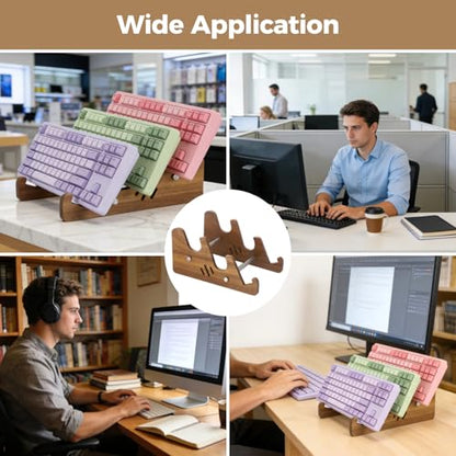 Joyibay Keyboard Display Stand, 3-Tier Wooden Mechanical Keyboards Organizer Shelf, 9.8 x 6.2 x 5.1 in, Protective Cork Pad Included, Ideal for Gaming Desktops, Collector's Display