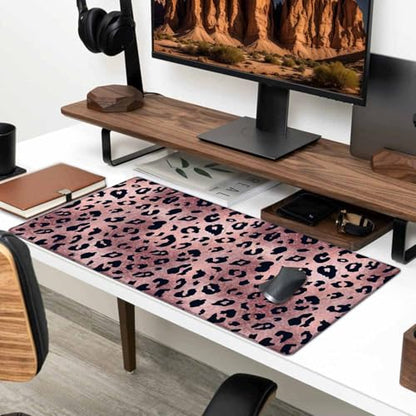 Gaming Large Mouse Pad with Stitched Edges, Desk Mat, Extended Keyboard Pad, Non-Slip Rubber Base Desk Pad for Keyboard and Mouse, 31.5X11.8 inch, Rose Gold Leopard Patter - color: Rose Gold Leopard Patter, size: 31.5L x 11.8W inches