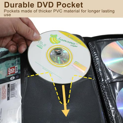 DVD CD Storage Binder with Handles - Holds 136 Discs & 68 Booklet Pockets, PU Leather Cover for Blu-ray Movies, Music CDs, Audio Disks, Portable Media Organizer - size: 136 Discs Capacity