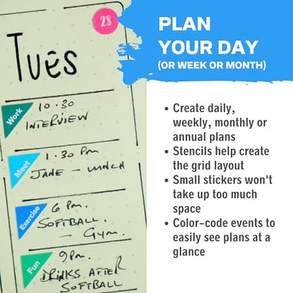 Ultimate Productivity Stencils & Stickers - x20 Sheets of Planner Stickers, x6 Stencils - Calendars, to Do Lists, Habit Trackers, Goals - Accessories & Supplies for Bullet Journals by Sunny Streak