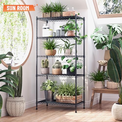 Romorgniz 5-Tier Shelf 1010LBS Storage Shelves Adjustable Wire Shelving,Tool-Free Assembly,Metal Shelving Unit for Kitchen Pantry Closet Laundry Bathroom 59" Hx21.7 Wx13.8 D - size: 59"Hx21.7"Wx13.8"D-Black