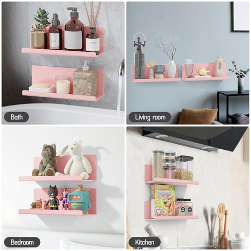 PAVSTINE Adhesive Floating Shelves for Wall No Drilling, 12 Inch Acrylic Self Adhesive Shelves, Stick on Shelves, Dorm Wall Shelf, for Bathroom, Kitchen, Bedroom, Office, Gaming Room, Pink - color: Pink