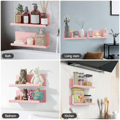 PAVSTINE Adhesive Floating Shelves for Wall No Drilling, 12 Inch Acrylic Self Adhesive Shelves, Stick on Shelves, Dorm Wall Shelf, for Bathroom, Kitchen, Bedroom, Office, Gaming Room, Pink - color: Pink