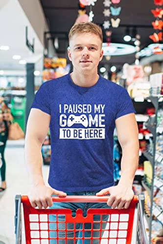 I Paused My Game to Be Here t Shirt Gamer Gifts for Men Gaming Funny Graphic Tees - color: Charcoal Blue, size: Small
