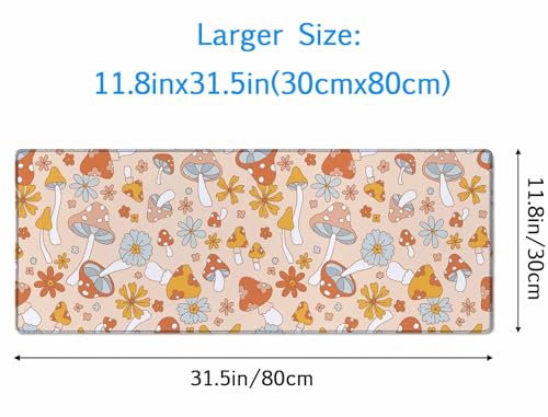 Retro Mushrooms Desk Mat Mouse Pad Large Desk Pad Desk Mats On Top of Desks Laptop Computer Keyboard Mouse Mat Full Desk Gaming Mousepad XXL 31.5X11.8 inch Deskpad Deskmat Cute Desk Accessories - color: Retro Mushrooms, size: 31.5L x 11.8W inches