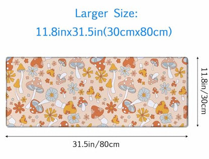 Retro Mushrooms Desk Mat Mouse Pad Large Desk Pad Desk Mats On Top of Desks Laptop Computer Keyboard Mouse Mat Full Desk Gaming Mousepad XXL 31.5X11.8 inch Deskpad Deskmat Cute Desk Accessories - color: Retro Mushrooms, size: 31.5L x 11.8W inches