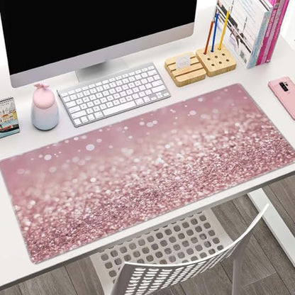 Gaming Mouse Pad Large, Keyboard Mouse Mat Desk Pad, Non-Slip Rubber Base with Stitched Edges Mousepad, 31.5X11.8 inch Pink Glitter Abstract Design - color: Pink Glitter Abstract Design