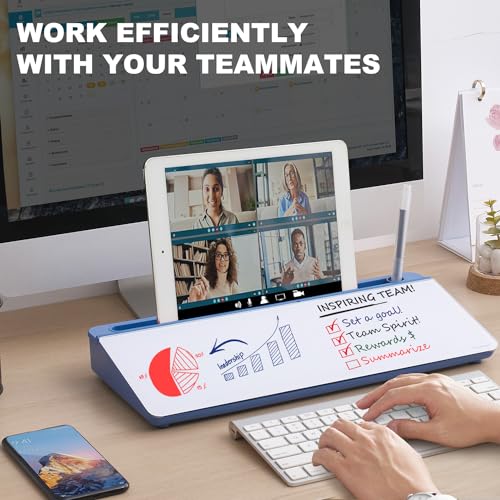 TSJ OFFICE Desktop Whiteboard Dry-Erase-Board - Computer Keyboard Stand White Board Surface Pad with Drawer, Desk Organizers with Accessories for Office, Home, School Supplies - Blue - color: Blue