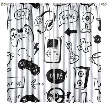 Video Game Curtains, Kids Computer Gamepad Print Pattern Window Drapes for Boys Girls Bedroom Nursery Baby Playroom 42" W X 45" L - color: Gamepad-9, size: 20.5"W x 45"L (Pack of 2)