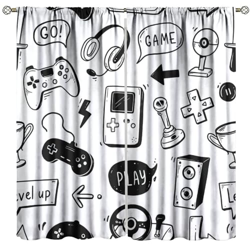 Video Game Curtains, Kids Computer Gamepad Print Pattern Window Drapes for Boys Girls Bedroom Nursery Baby Playroom 42" W X 45" L - color: Gamepad-9, size: 20.5"W x 45"L (Pack of 2)