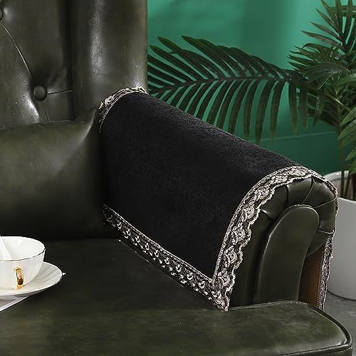 MINJIATEX Couch arm Covers,Non-Slip lace Sofa arm Covers Set of 2 Washable Sofa armrests Covers for Living Room Recliner Chair arm Cover Protectors for Leather Sofa armrest slipcover (GYDF-Black) - color: Gydf-black