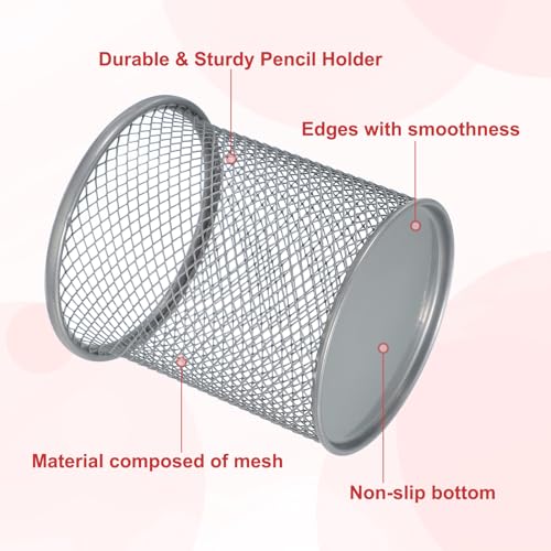 uxcell 2Pcs Mesh Pencil Holder, Metal Pen Cup Desk Organizer Makeup Brush Cup Holder for Home, Office, Classroom(Silver) - color: Silver