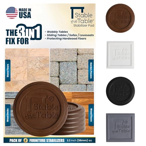 Stable the Table-6 Pack-Walnut Round, Furniture Leveler & Riser, Anti-Slip Sofa Gripper for Hardwood Floors, Floor Protector, Stacking Furniture Pad, Bed, Desk, Couch & Table Stabilizer, Made in USA - color: Walnut Round