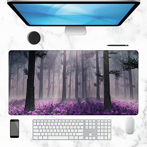 Gaming Desk Mat Large, Purple Misty Forest Extended Mousepad,Non-Slip Rubber Mouse Pad Stitched Edges,Desktop Decorative Accessories for Home Office 31.5" x 15.7" - color: Purple Misty Forest