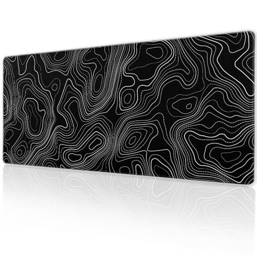 Topographic Map Minimalist Gaming Mouse Pad Desk Mat XL 31.5×11.8 Inch Black Lines Contour Geographic Extended Mousepad 30X80cm with Non-Slip Rubber Base Stitched Edge for Gamer Office Home Work - color: Topographic 1, size: X-Large