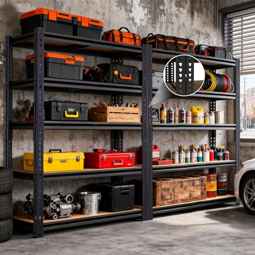 Garage Shelving, 2400 LBS Metal Storage Shelves, 12" x 28'' x 60'' Heavy Duty Shelf, Adjustable Shelving Rack, Standing Shelf Units, Shelves for Garage Storage - size: 12"D x 28"W x 60"H
