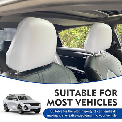 2PCS Car Headrest Covers, Waterproof Leather Scratch-resistant Reusable Elastic Seat Headrest Dust Cover, Mark-free Vehicle Seat Protective Decoration, Universal for Most Vehicles (White #S)