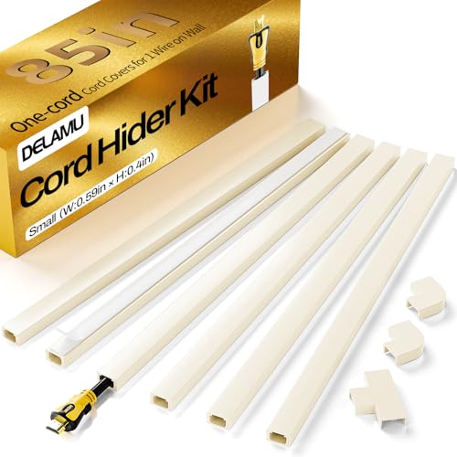 Delamu Beige Cord Hider, 85in Cord Covers for Wires on Wall, One-Cord Cable Hider, Wire Hiders Wire Covers for TV Cords on Wall, Easy Mount Cable Cover Management Kit, 6X L14.2 W0.59 H0.4in, Beige - color: Beige, size: 85in L x 0.59in W x 0.4in H