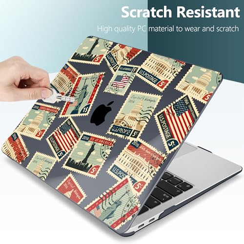 DONGKE for MacBook Air 13 Inch Case 2021-2018, Compatible with A2337 M1 A2179 A1932 Support Retina Display & Touch ID, Hard Shell Plastic Cover with Keyboard Skin - Classic Stamps - color: Classic Stamps