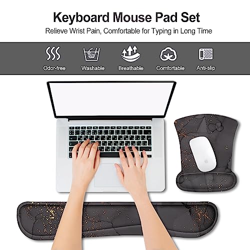 ArtSo Mouse Pad Wrist Support and Keyboard Wrist Rest, Ergonomic Memory Foam Mousepad Non-Slip Easy Typing and Pain Relief for Gaming, Computer, Office, Laptop, Black Grey Marble - color: Black Grey Marble