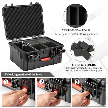 Graded Card Case Storage Box, Trading Card Storage Box, Waterproof Card Slab Carrying Case Compatible with 100+ PSA, CSG, BGS, SGC Graded Sports Trading Cards with 6 EVA Foam - size: XL (holds 100+ Graded Cards-waterproof)