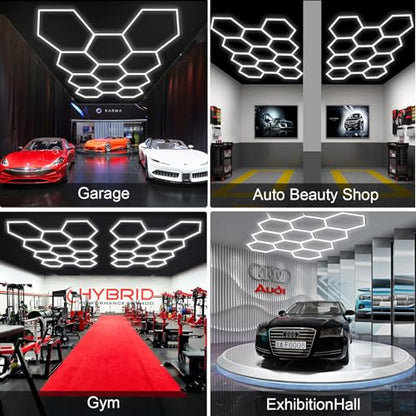 MODERN 11 Hexagon LED Garage Light, Ultra-Bright 6500K Natural White, 11 Grids for Garage, Mall, Shop, and Auto Detailing. - size: 11 HEX without Border