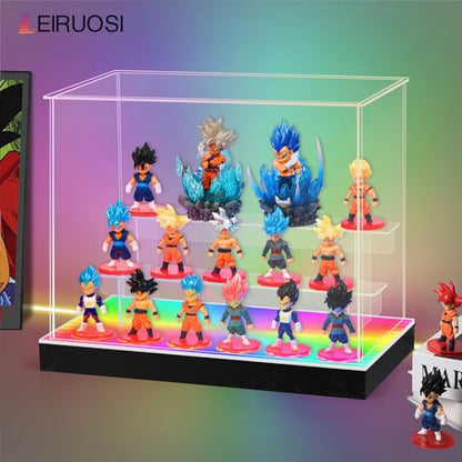 Acrylic Display Case with RGBW LED Light, 3 Tier Clear Display Box, Dustproof Display Cabinet Shelf for Action Figures and Collectibles, Mini Toys, Assembly Showcase (11.81x6.3x10.63in) - size: 3 Tier 11.81x6.3x10.63in