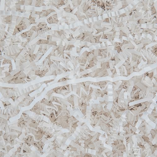 Caleihd Crinkle Cut Paper Shred Packing Grass Cushion Paper Streamer for Christmas Wedding Birthday Bridesmaid Engagement Craft Gift Boxes Bags Basket Filler Decoration 4.5oz White - color: White