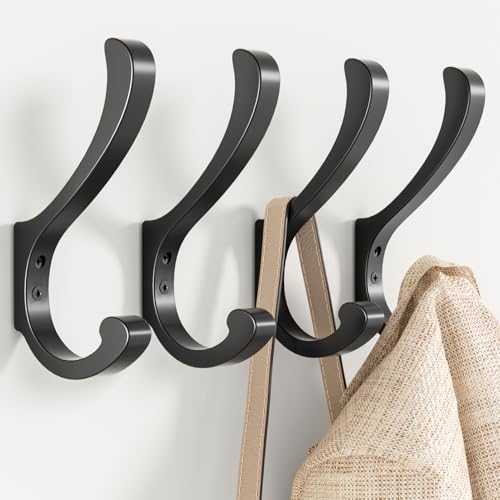 Coat Hooks for Hanging Heavy Duty - Extra Large (5.4 inch) Wall Mount Hooks for Backpacks, Purses, Clothes, Towels, Bags - Black Metal Screw-in Hooks for Mudroom, Closet, Door, Bathroom - 4 Pack - color: Black, size: 4 Pack