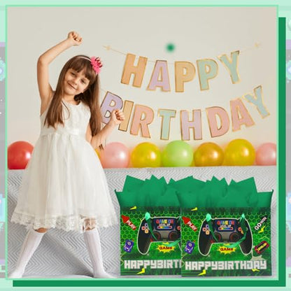 Woohookaka Gamer Birthday Gift Bags 13" Large - Controller Game Theme Party Supplies with Handle, Tissue Paper & Card for Boys Girls - color: Game