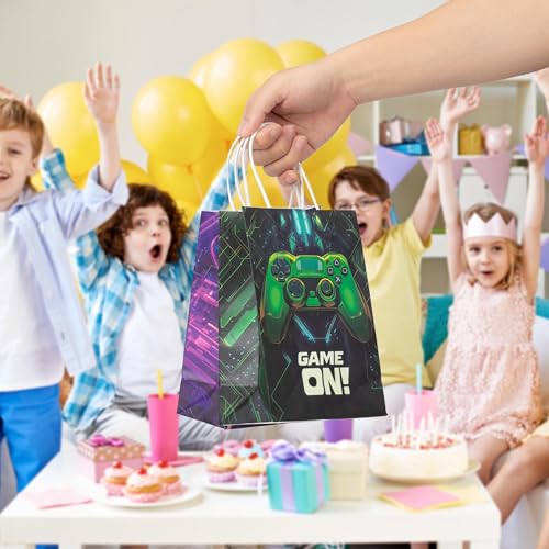 Lesnala 16Pcs Video game party favor bags with handle 2 styles Video game candy treat goodie bags for Kids Gamer Themed Birthday Party Decorations Supplies